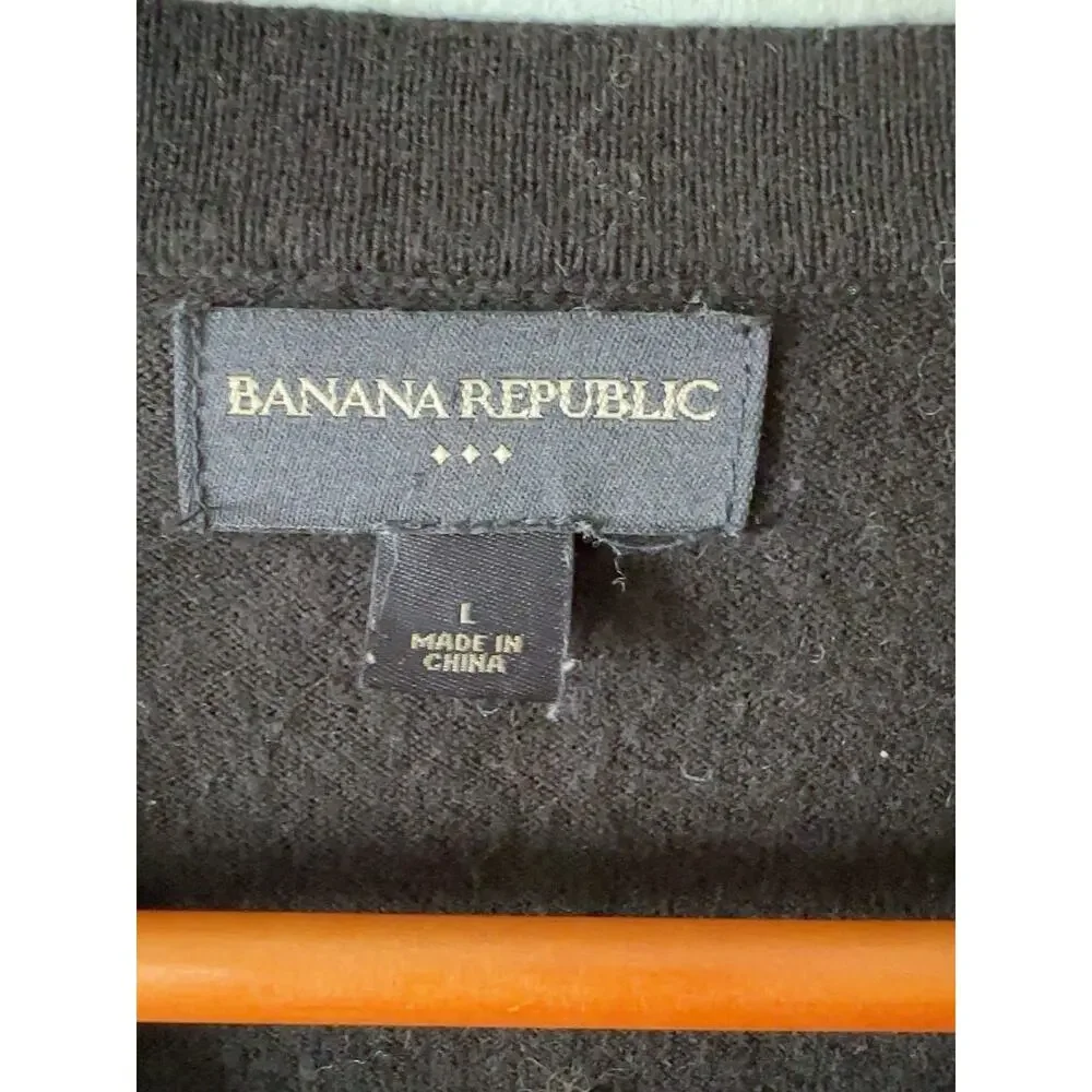 Banana Republic Mens L Cardigan Sweater Black Gray Houndstooth Button Front